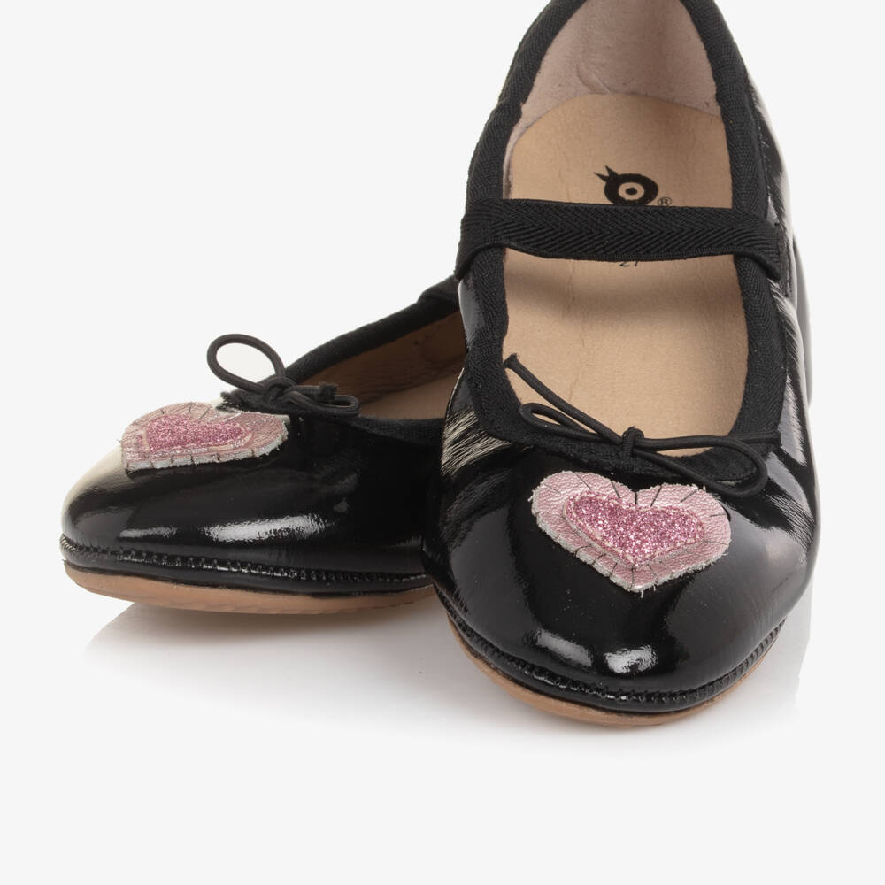 Old Soles-Girls Black Patent Leather Pumps with Pink Hearts | Childrensalon Outlet