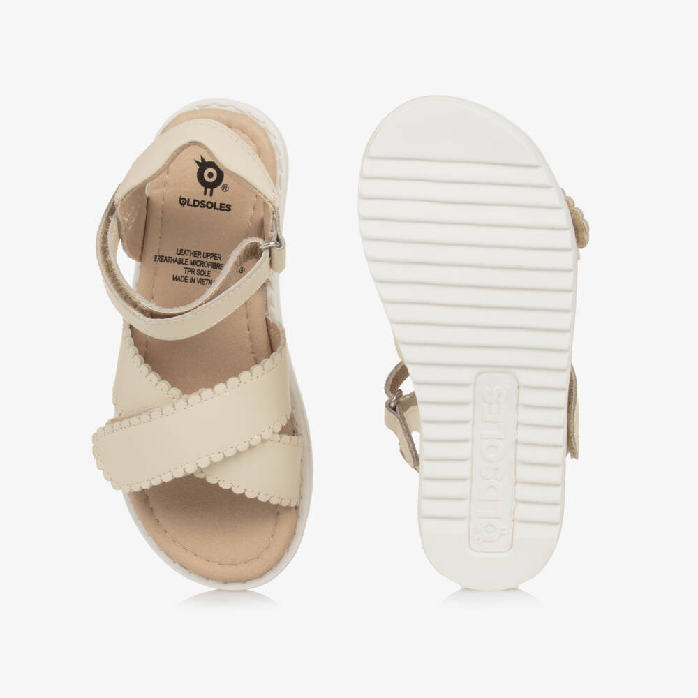 Old Soles-Girls Cream Crossover Leather Velcro Shoes | Childrensalon Outlet
