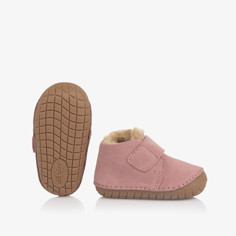 Old Soles-Girls Dusky Pink Suede & Faux Fur First Walkers | Childrensalon Outlet