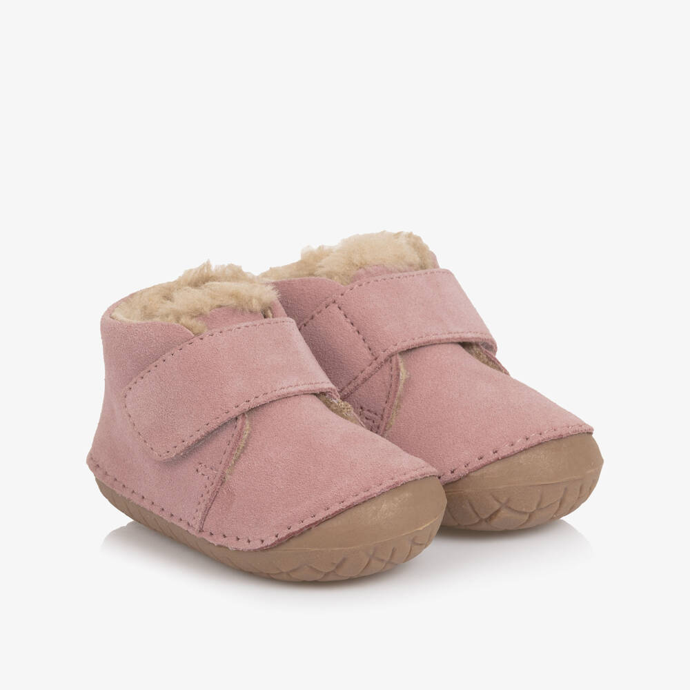 Old Soles-Girls Dusky Pink Suede & Faux Fur First Walkers | Childrensalon Outlet
