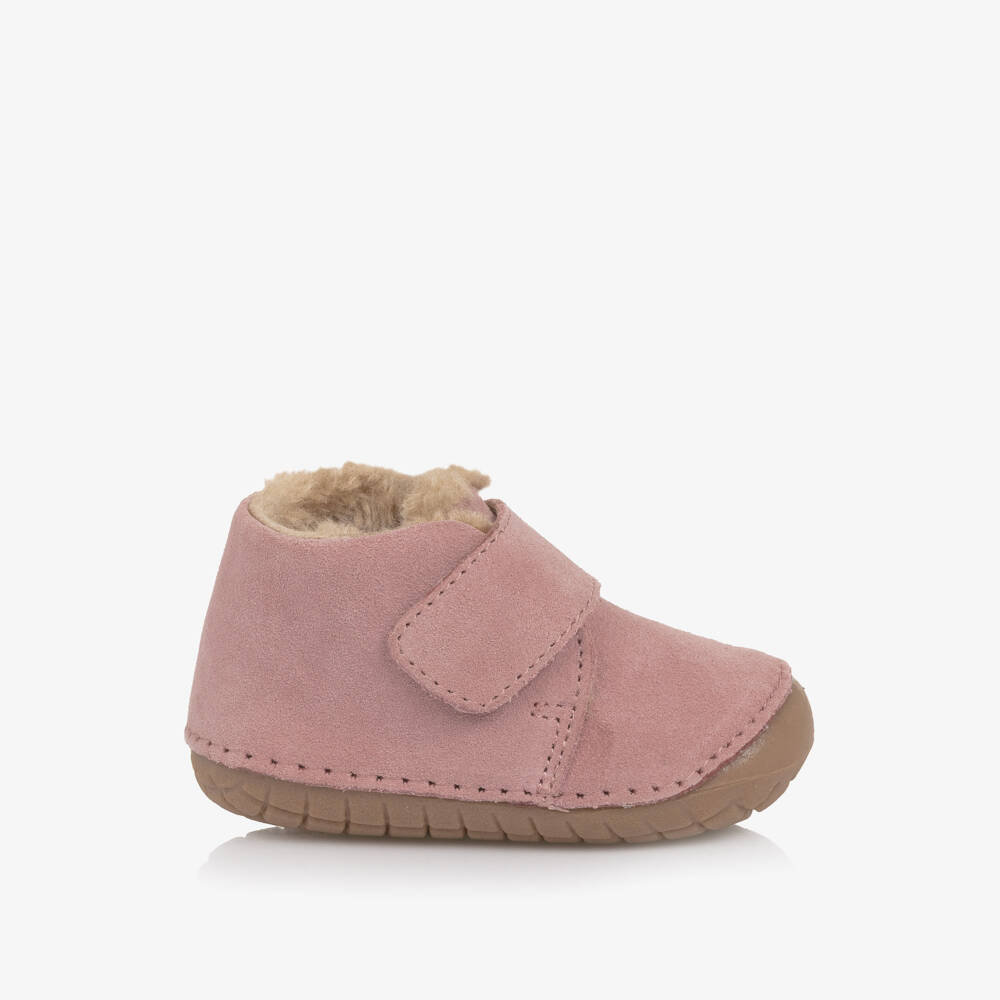 Old Soles-Girls Dusky Pink Suede & Faux Fur First Walkers | Childrensalon Outlet