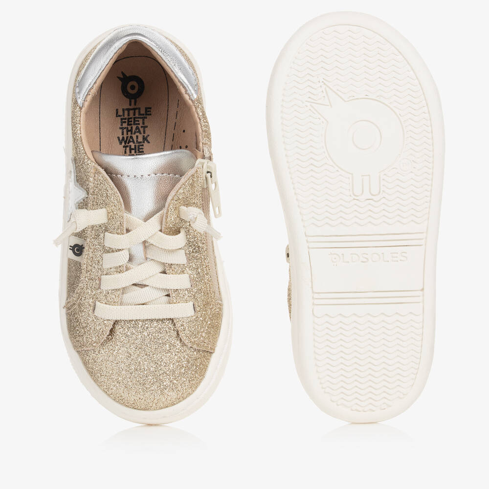 Old Soles - Girls Gold Glitter Leather Trainers | Childrensalon Outlet