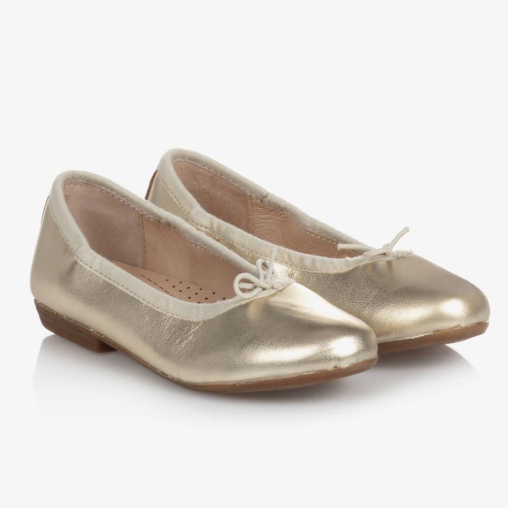 Old Soles Girls Gold Leather Ballerina Flats Childrensalon Outlet