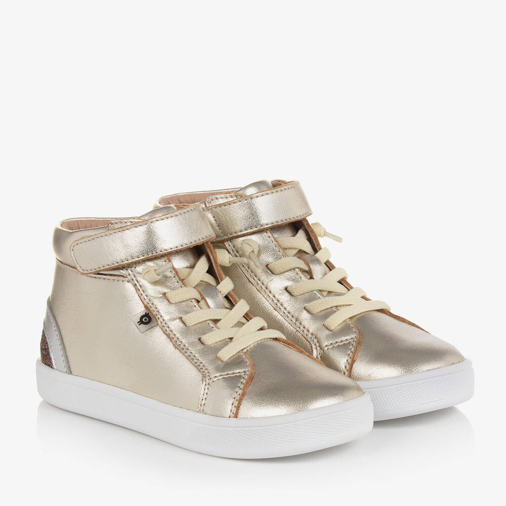 Old Soles - Girls Gold Leather High-Top Trainers | Childrensalon