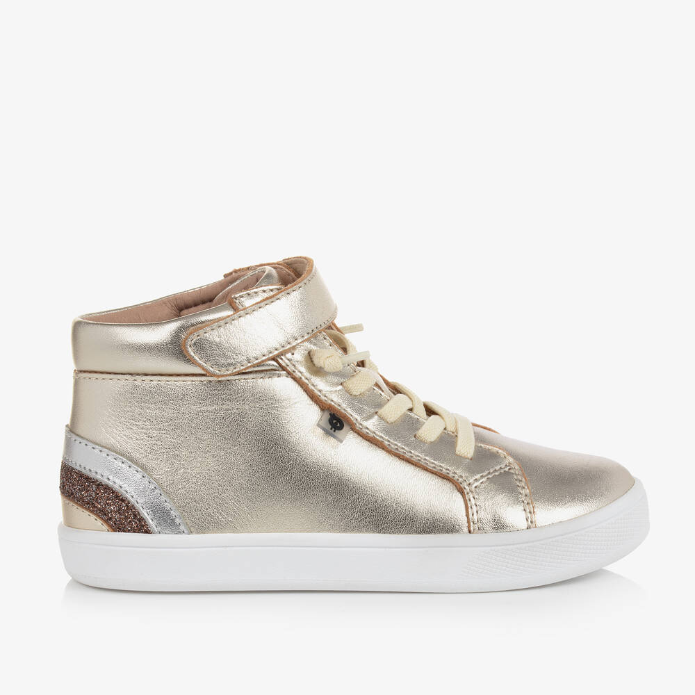 Girls Gold Leather High Top Trainers