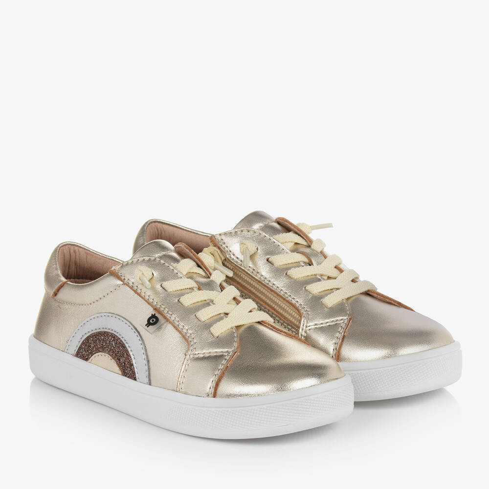 Old Soles - Girls Gold Leather Rainbow Trainers | Childrensalon