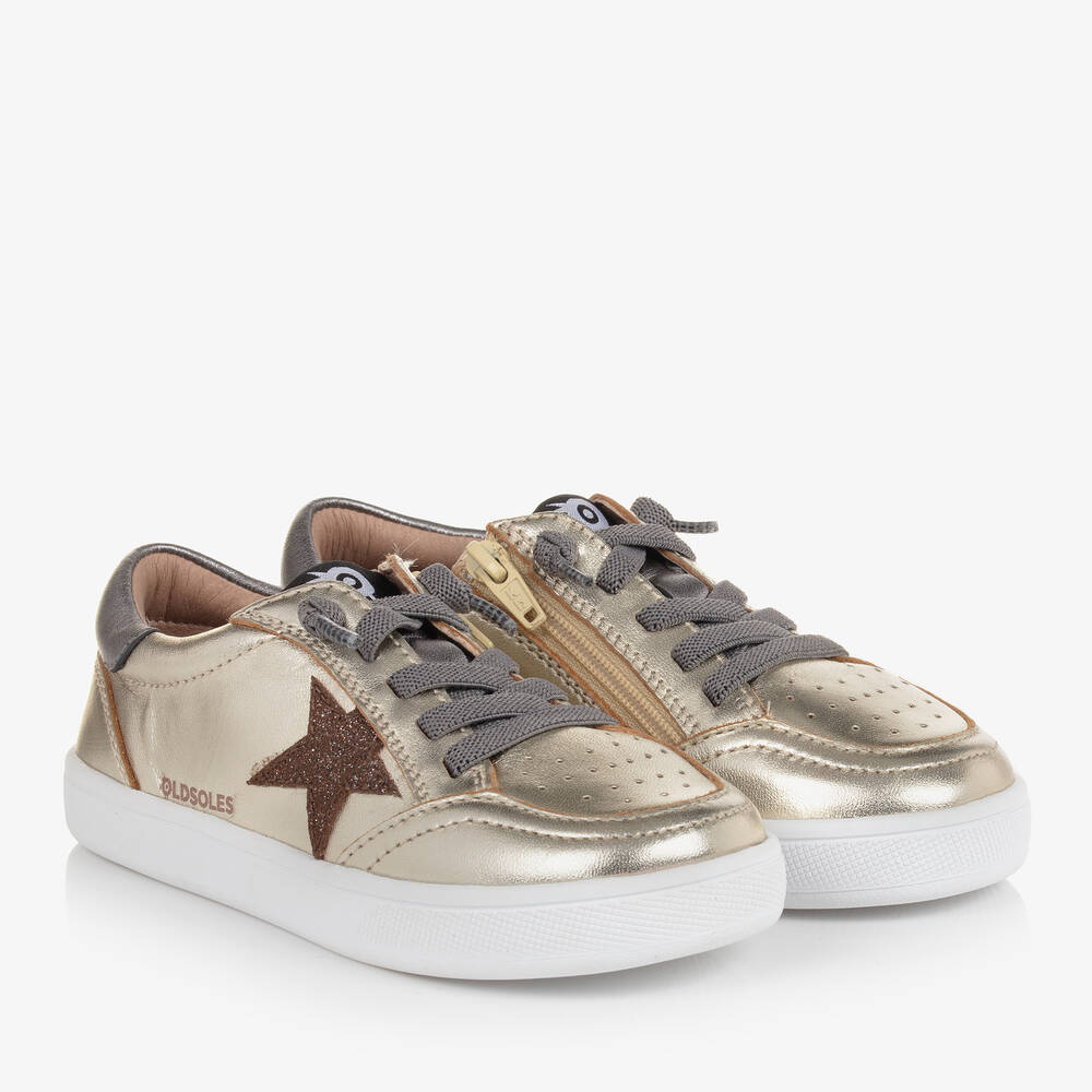 Old Soles - Girls Gold Leather Star Trainers | Childrensalon