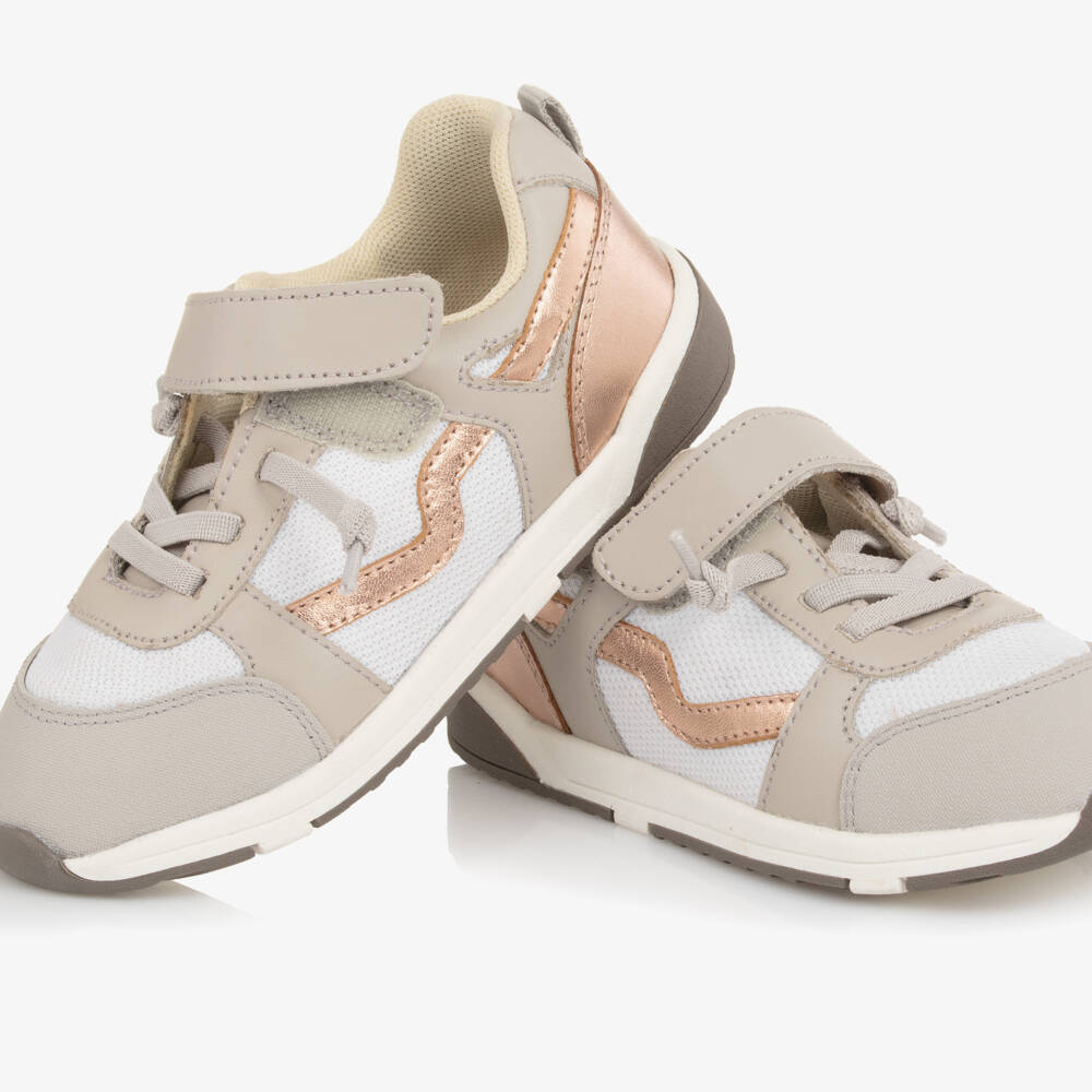 Old Soles-Girls Grey & Rose Gold Leather & Mesh Trainers | Childrensalon Outlet