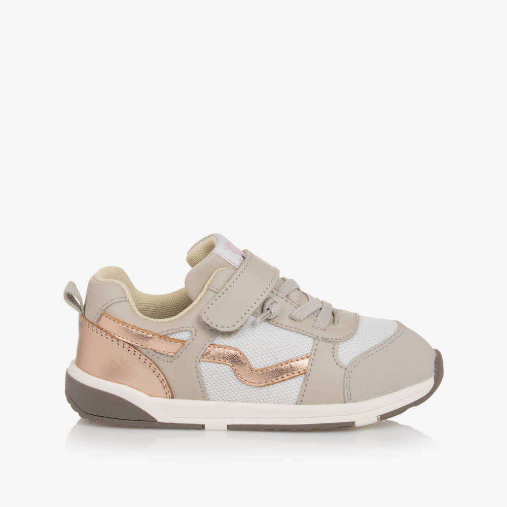 Old Soles-Girls Grey & Rose Gold Leather & Mesh Trainers | Childrensalon Outlet