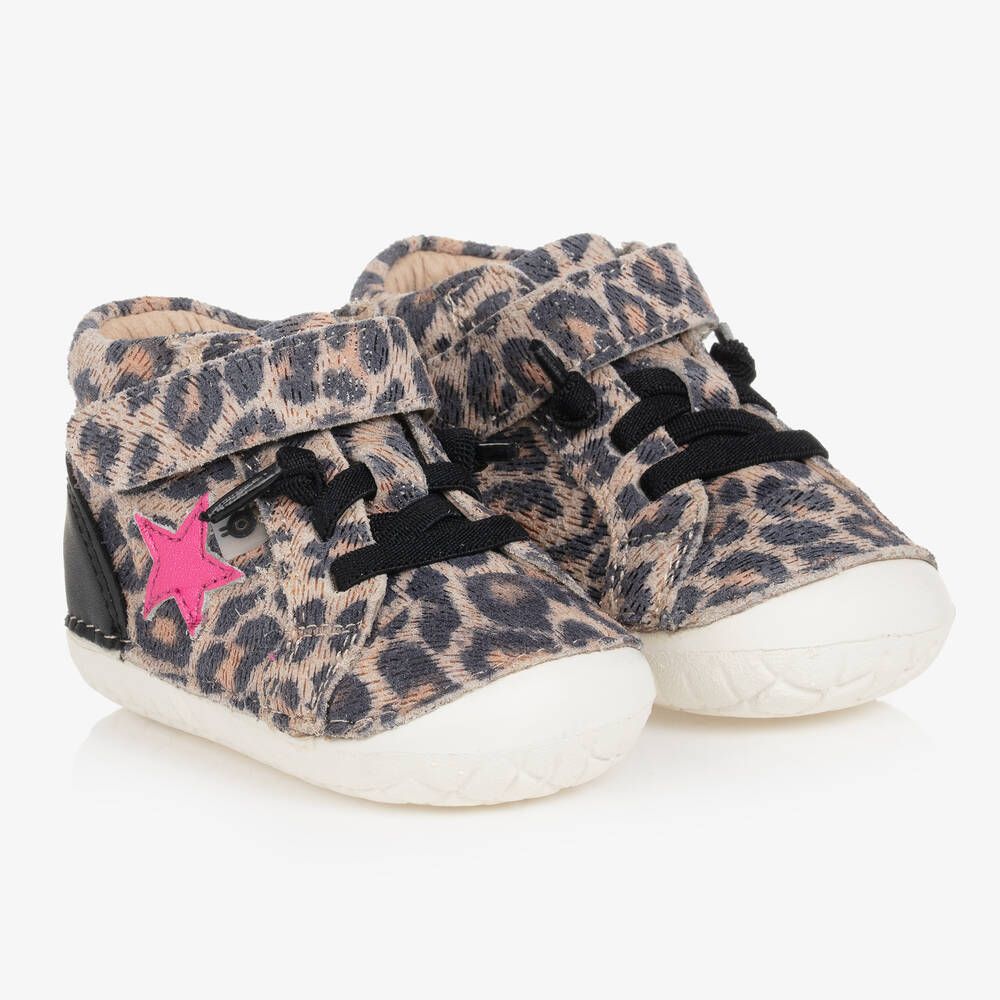 Old Soles - Girls Leopard Print First Walker Trainers | Childrensalon