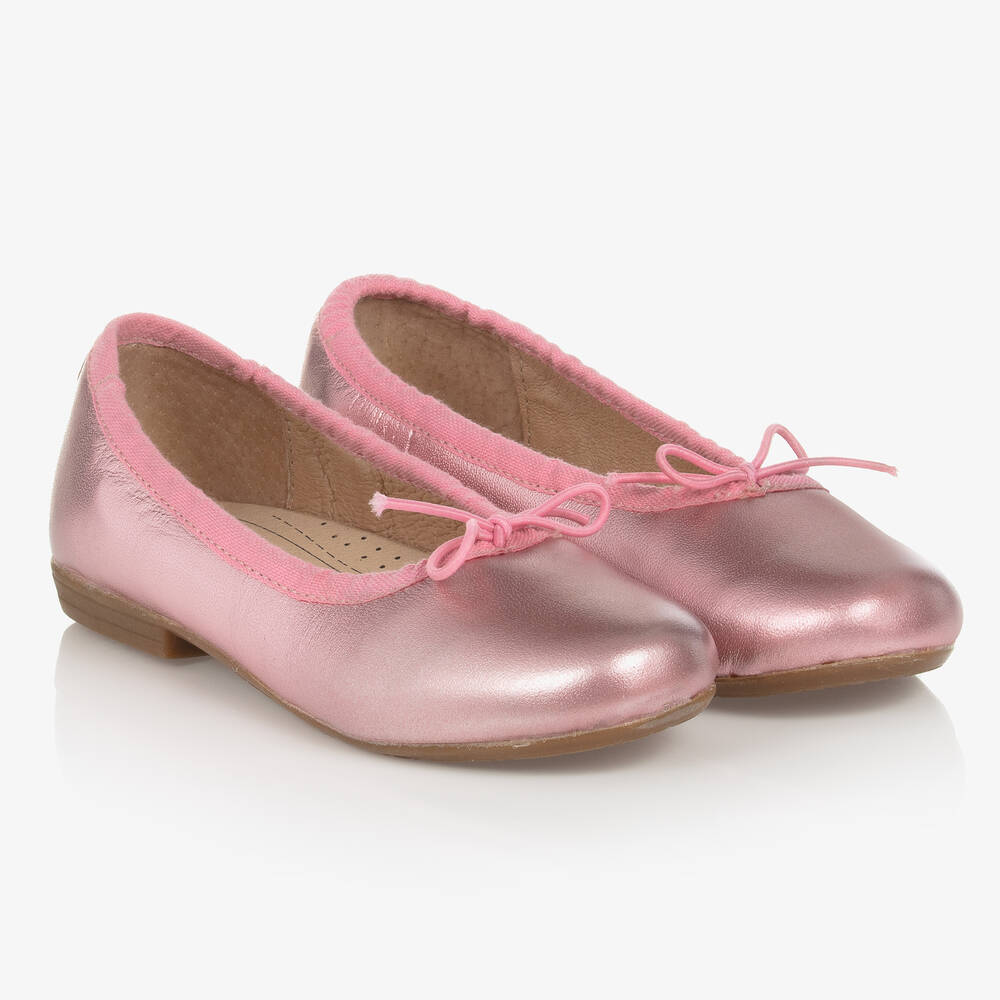 Old Soles - حذاء باليرينا جلد لون زهري متاليك للبنات | Childrensalon