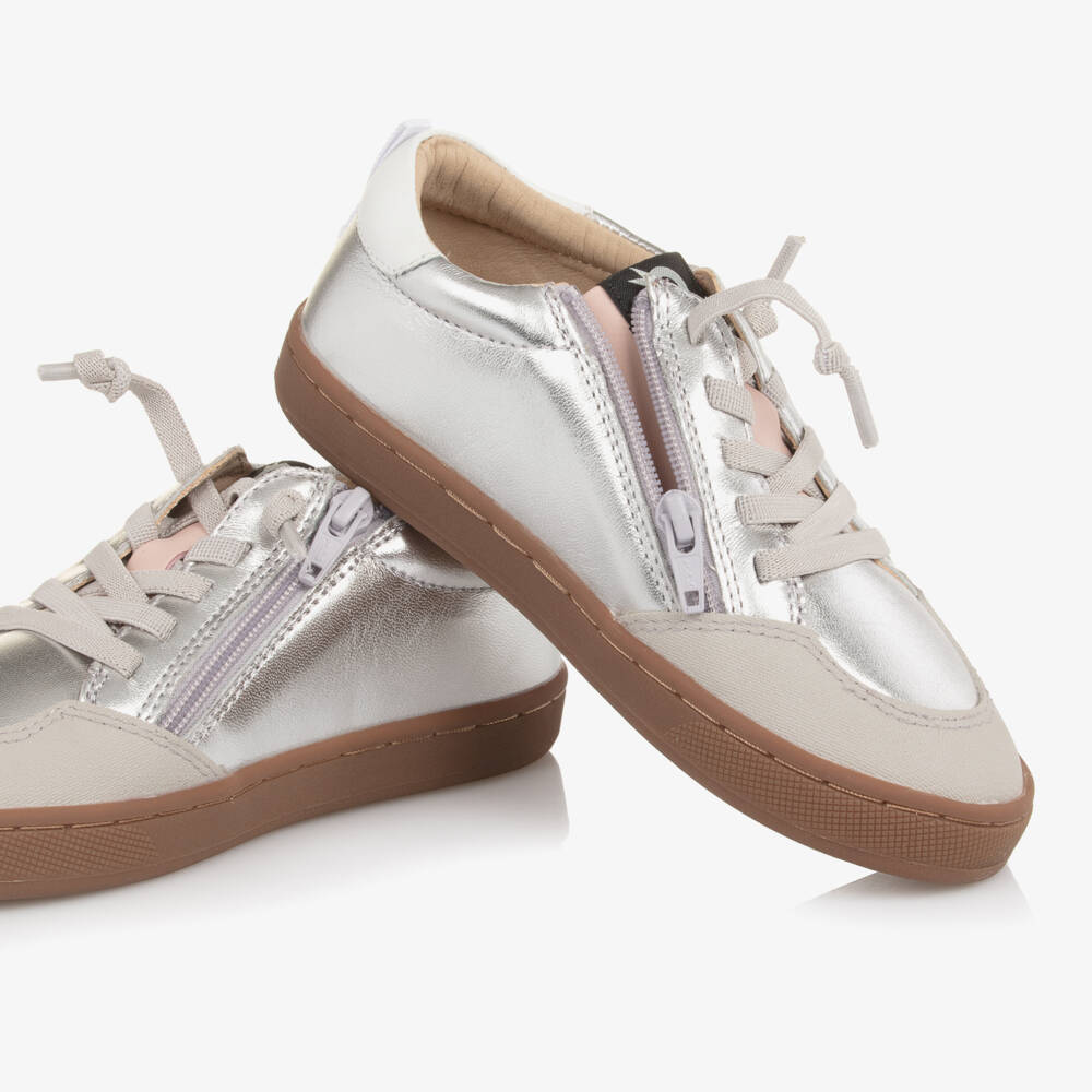 Old Soles-Girls Metallic Silver Leather Stripes & Star Trainers | Childrensalon Outlet
