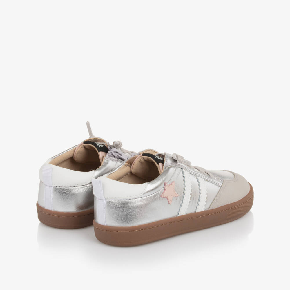 Old Soles-Girls Metallic Silver Leather Stripes & Star Trainers | Childrensalon Outlet