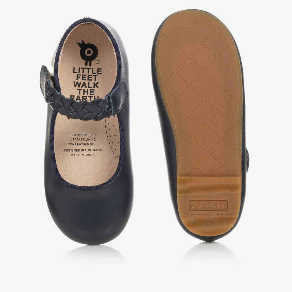 Old Soles - Girls Navy Blue Leather Bar Shoes | Childrensalon Outlet