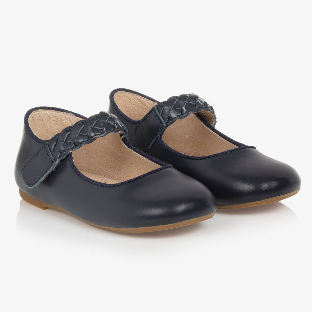 Old Soles - Girls Navy Blue Leather Bar Shoes  | Childrensalon
