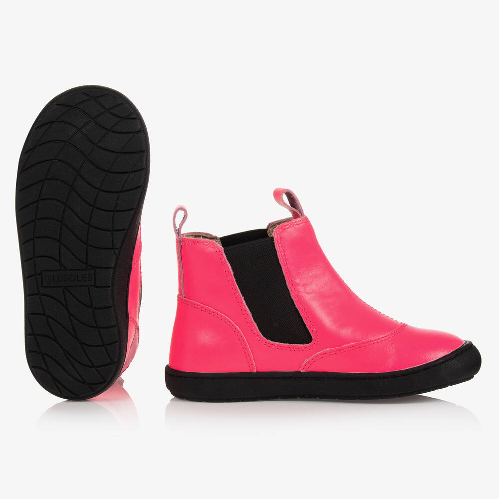 Old Soles Girls Neon Pink Leather Boots Childrensalon Outlet