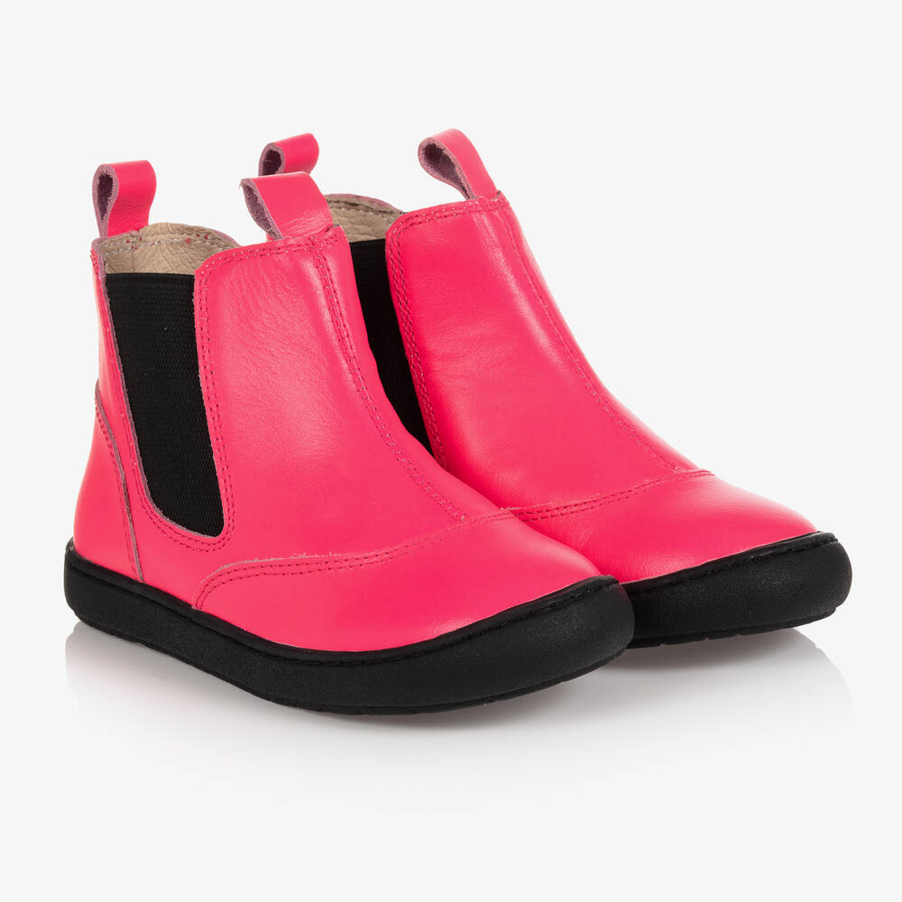 Girls Neon Pink Leather Boots
