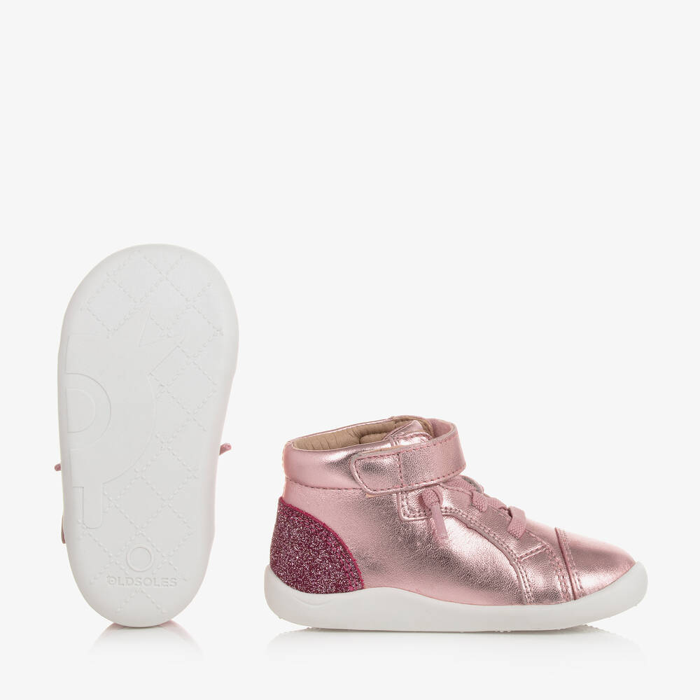 Old Soles-Girls Pink Leather High-Top Trainers | Childrensalon Outlet