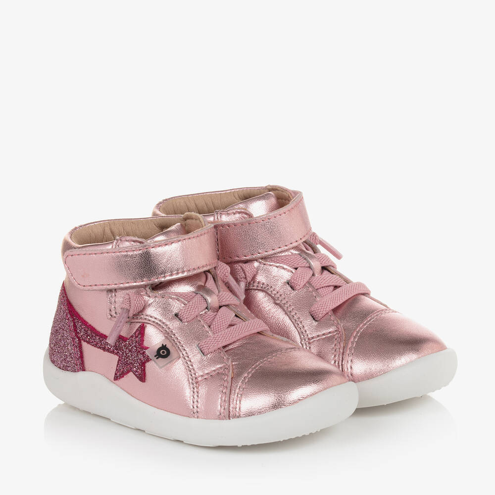 Old Soles Girls Pink Leather High Top Trainers