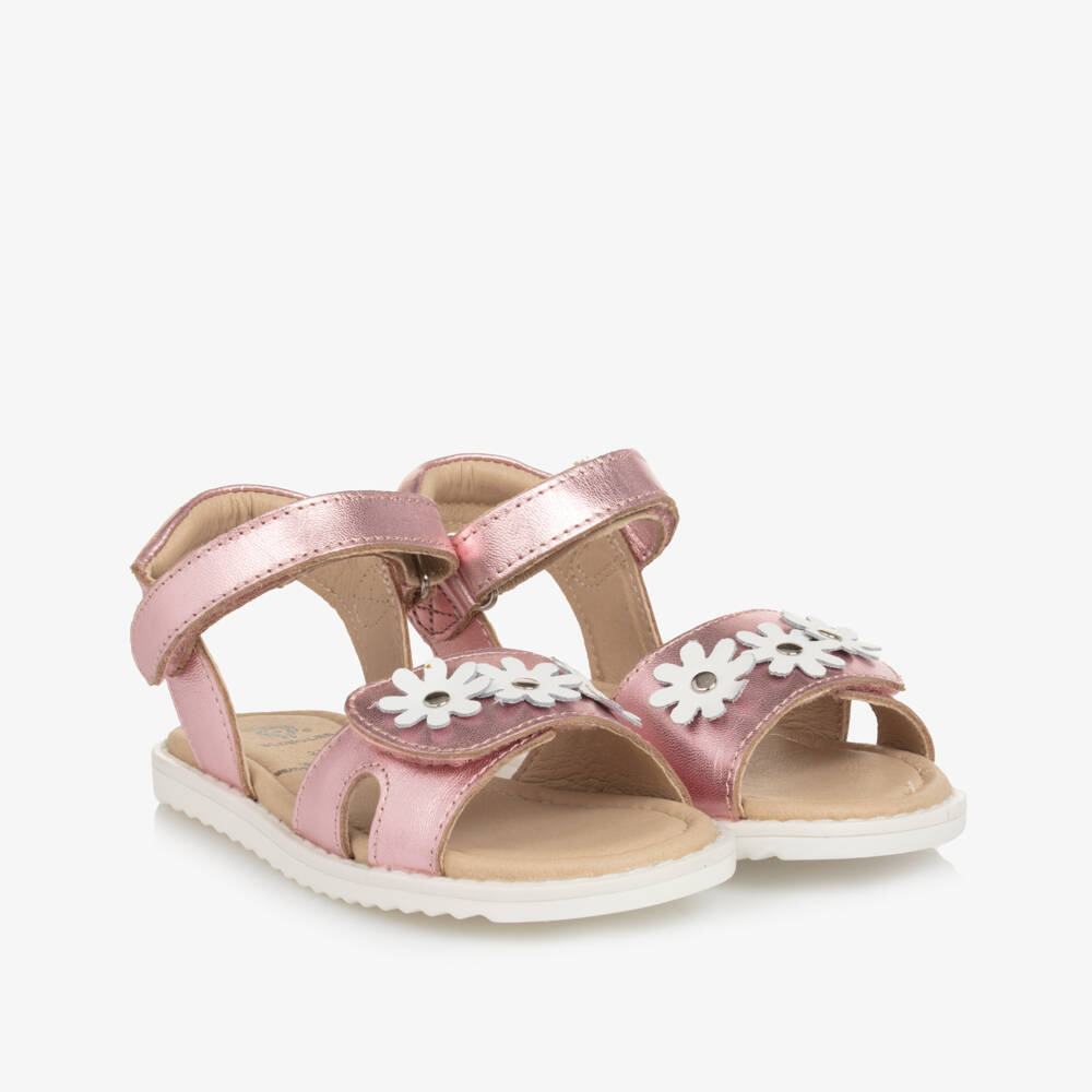 Old Soles-Girls Pink Shimmer Daisy Leather Sandals | Childrensalon Outlet