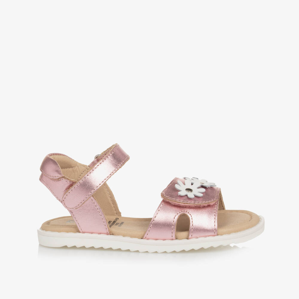 Old Soles-Girls Pink Shimmer Daisy Leather Sandals | Childrensalon Outlet