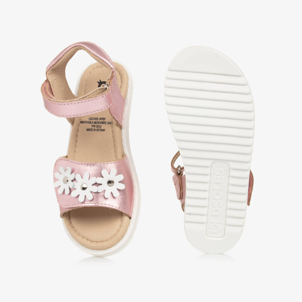Old Soles-Girls Pink Shimmer Daisy Leather Sandals | Childrensalon Outlet