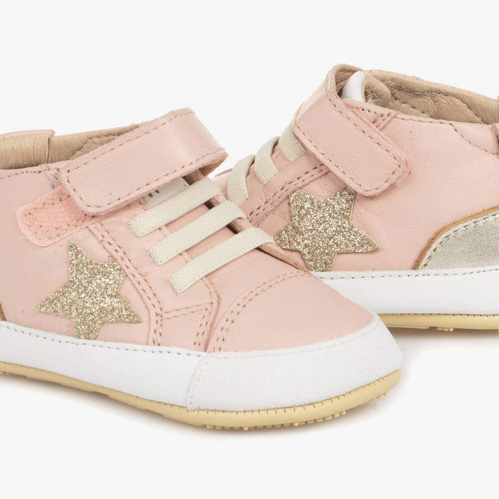 Old Soles-Girls Powder Pink & Gold First Walker Trainers | Childrensalon Outlet