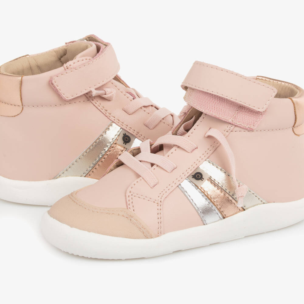 Old Soles-Girls Powder Pink Leather High-Top Trainers | Childrensalon Outlet