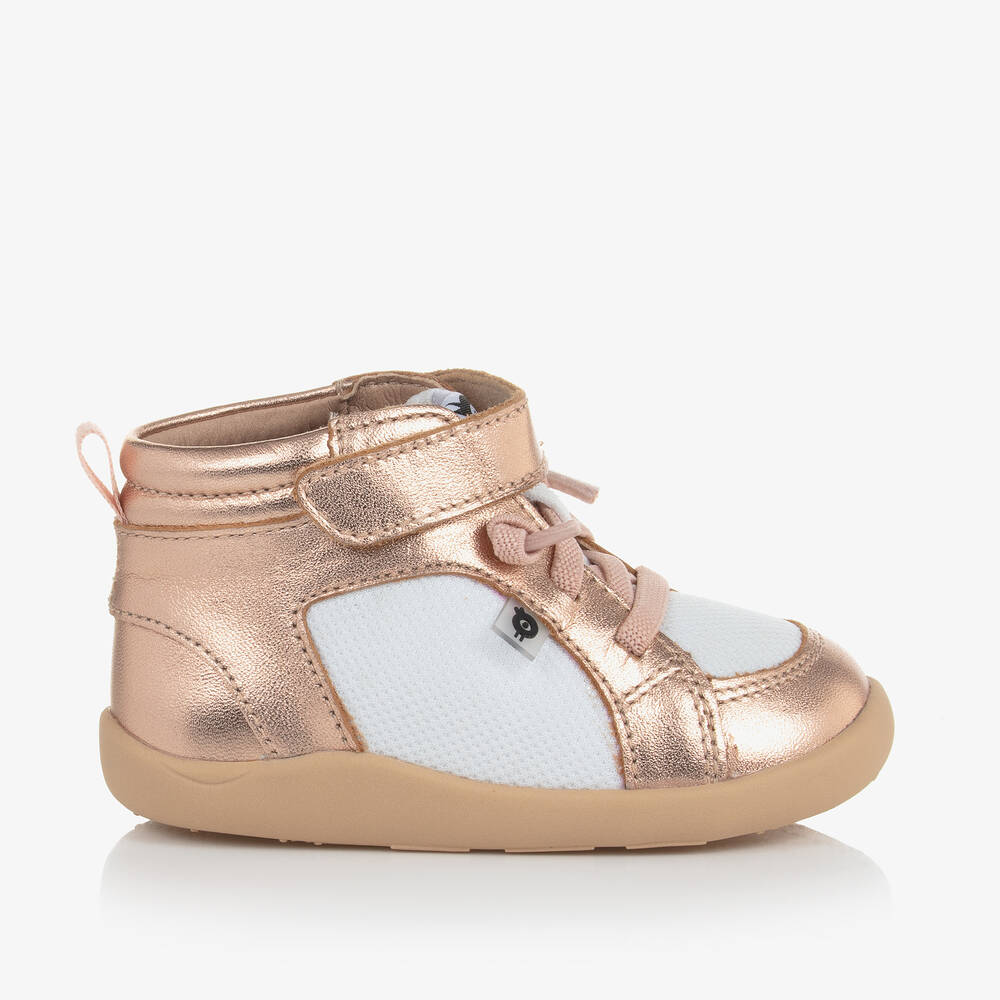 Old Soles Girls Rose Gold Leather Mesh Trainers Childrensalon Outlet