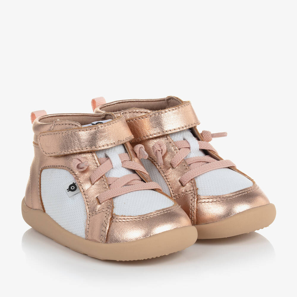 Old Soles - Girls Rose Gold Leather & Mesh Trainers | Childrensalon