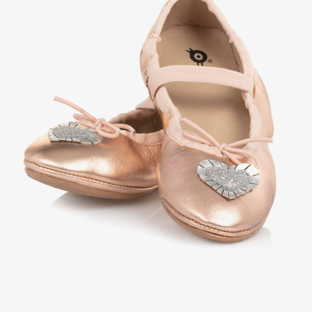 Old Soles-Girls Rose Gold Patent Leather Pumps with Silver Hearts | Childrensalon Outlet