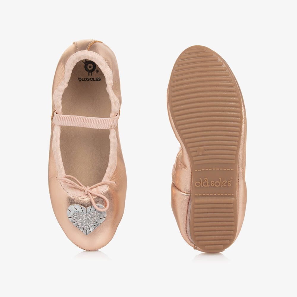 Old Soles-Girls Rose Gold Patent Leather Pumps with Silver Hearts | Childrensalon Outlet