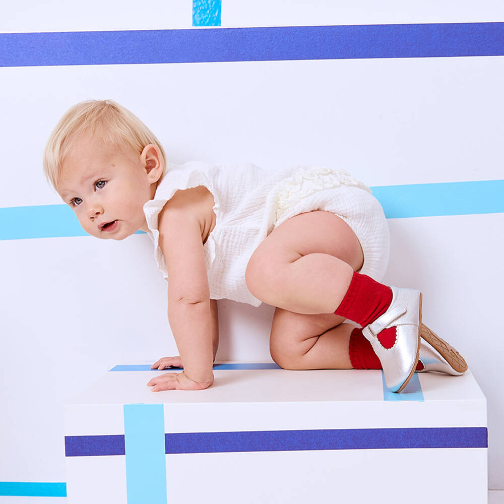 Old Soles-Girls Silver Leather Pre-Walker Shoes | Childrensalon Outlet