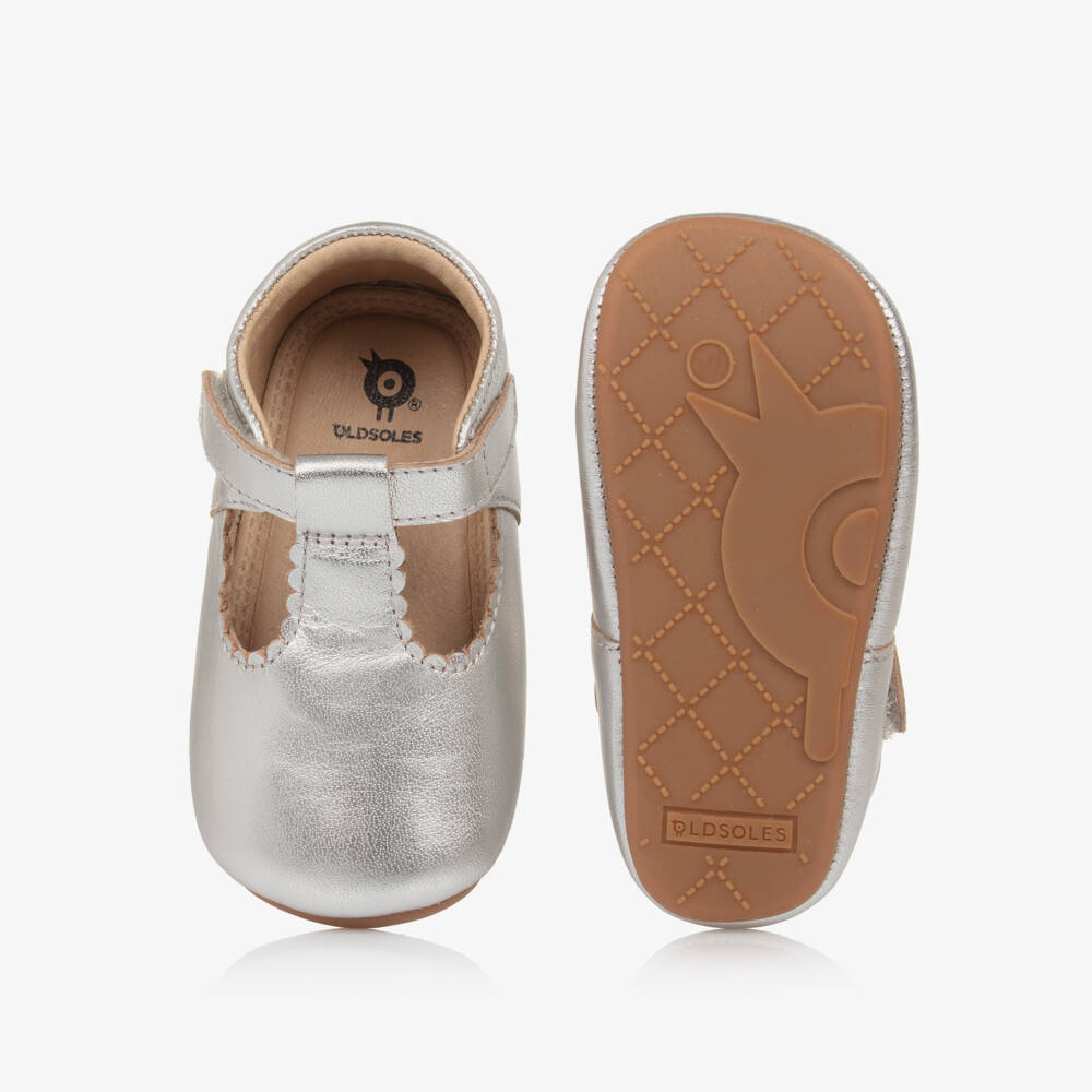 Old Soles-Girls Silver Leather Pre-Walker Shoes | Childrensalon Outlet