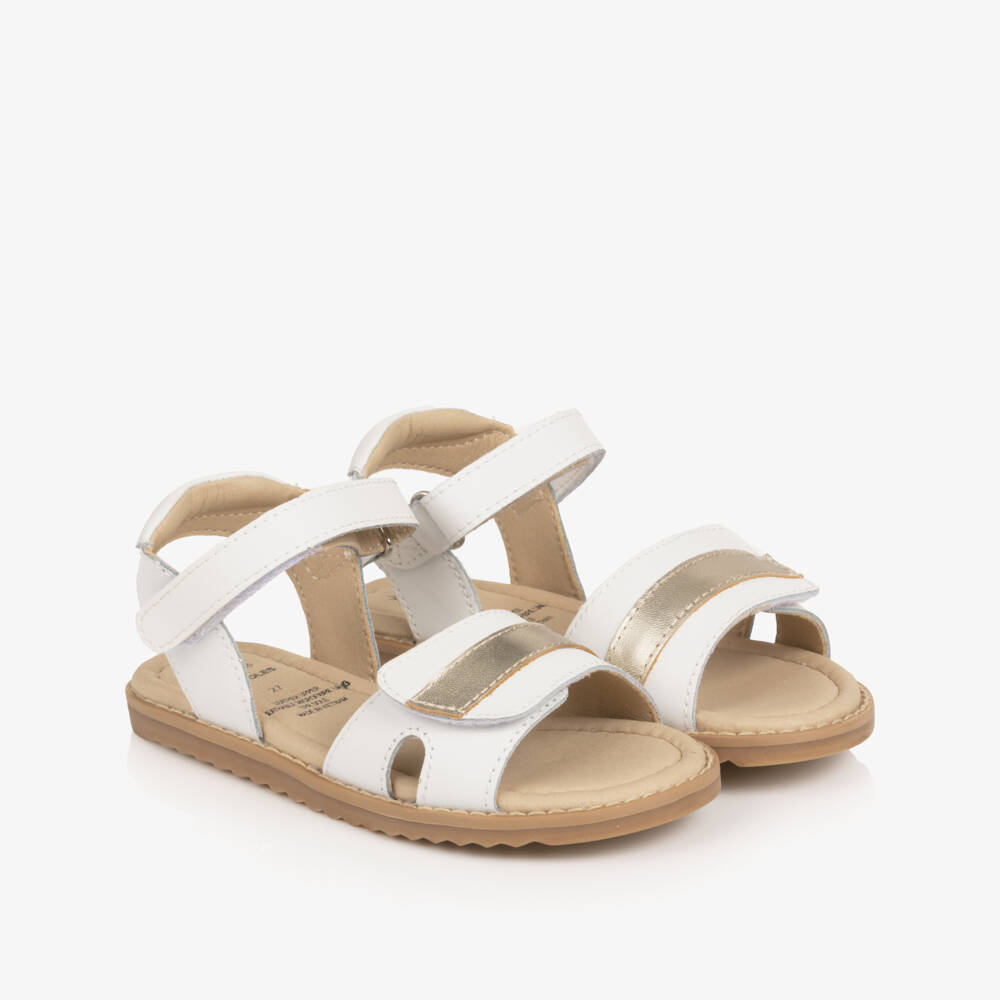 Old Soles-Girls White & Gold Leather Velcro Sandals | Childrensalon Outlet