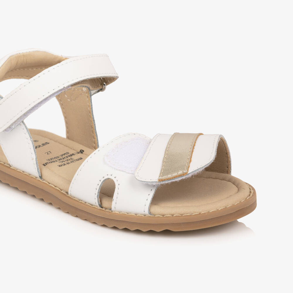 Old Soles-Girls White & Gold Leather Velcro Sandals | Childrensalon Outlet