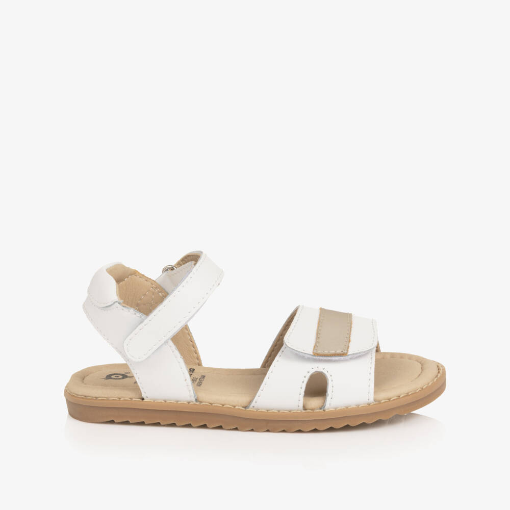 Old Soles-Girls White & Gold Leather Velcro Sandals | Childrensalon Outlet