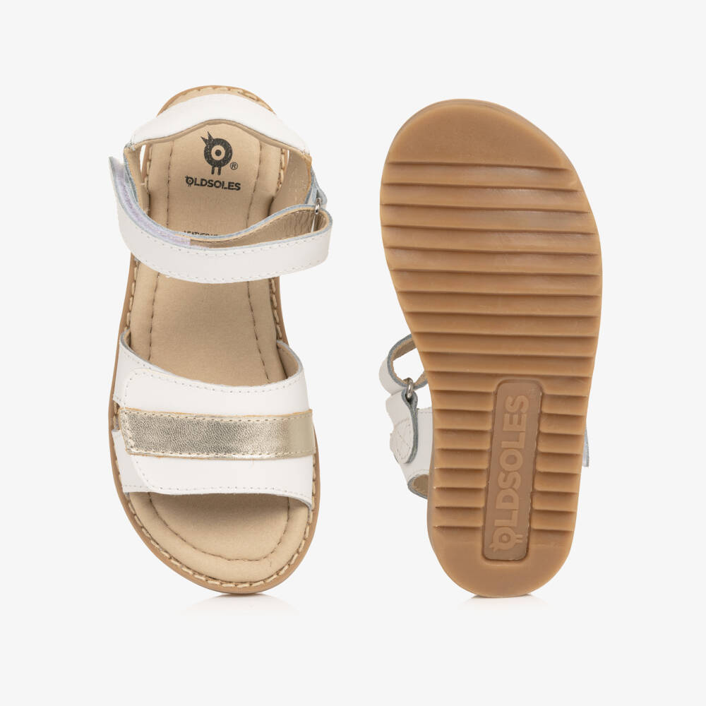 Old Soles-Girls White & Gold Leather Velcro Sandals | Childrensalon Outlet