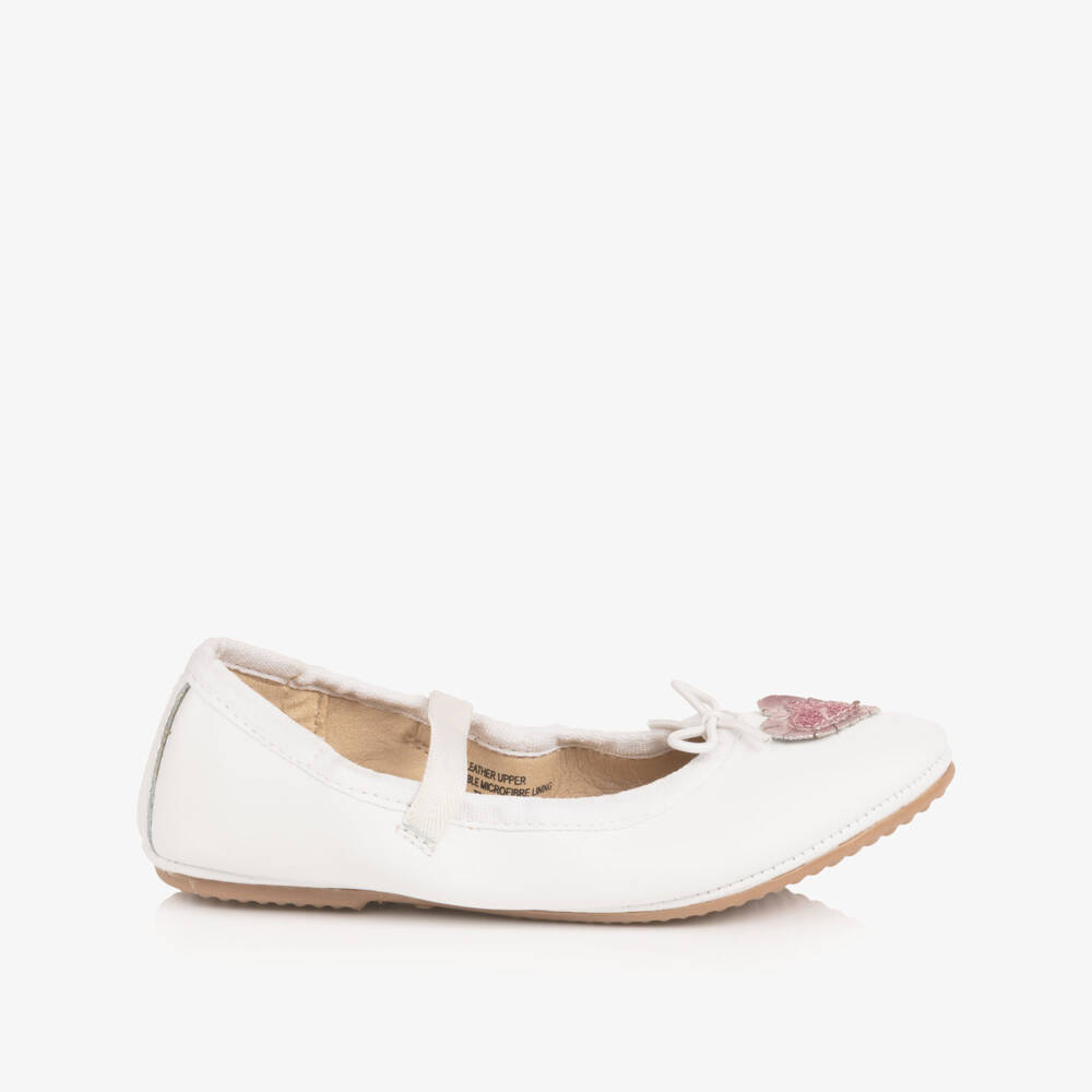 Old Soles-Girls White Leather Ballerina Flats with Glittery Heart | Childrensalon Outlet