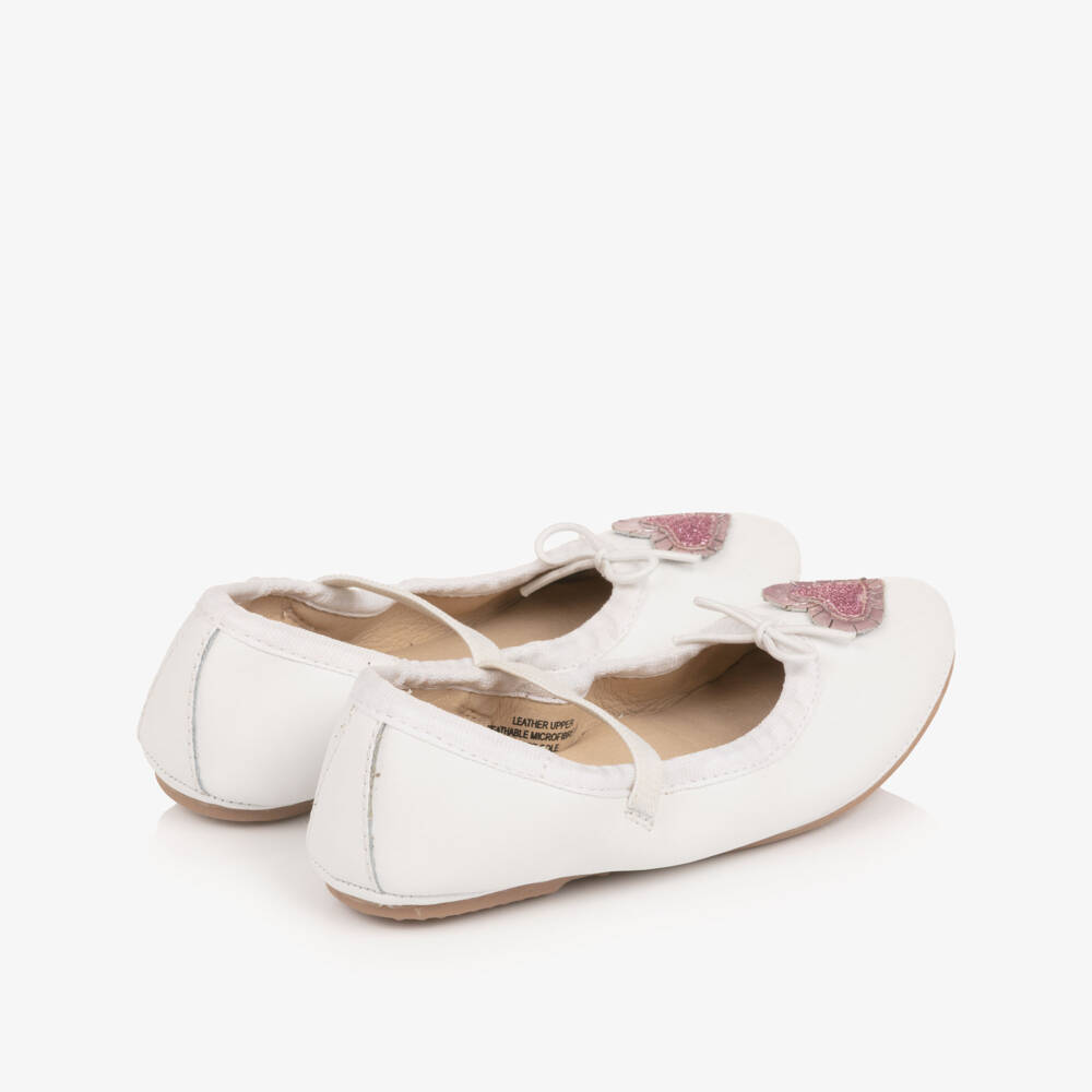 Old Soles-Girls White Leather Ballerina Flats with Glittery Heart | Childrensalon Outlet