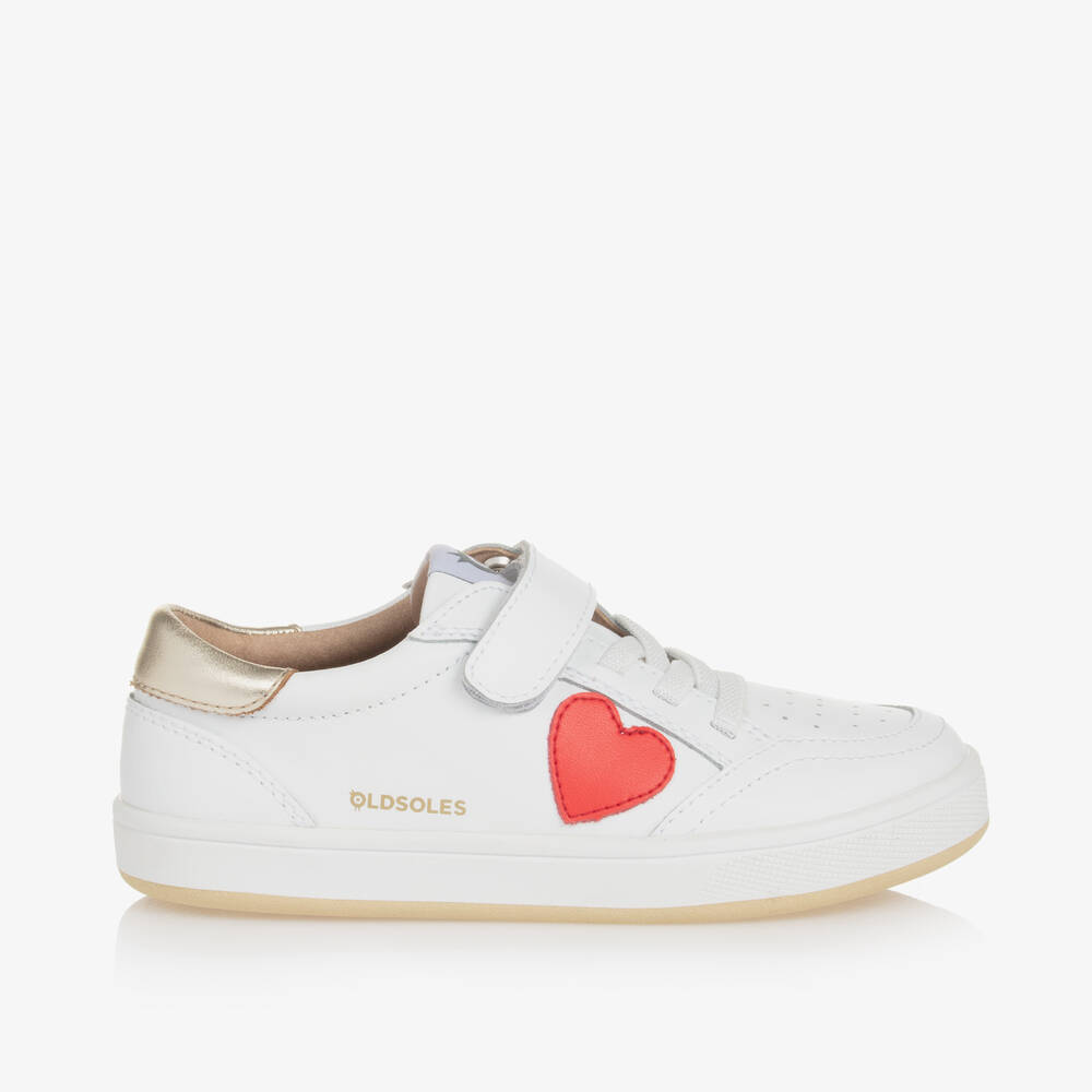 Old Soles Girls White Leather Heart Trainers Childrensalon Outlet