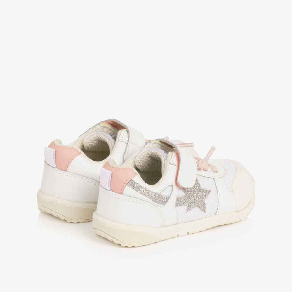 Old Soles-Girls White Leather & Mesh Trainers with Glitter Star | Childrensalon Outlet