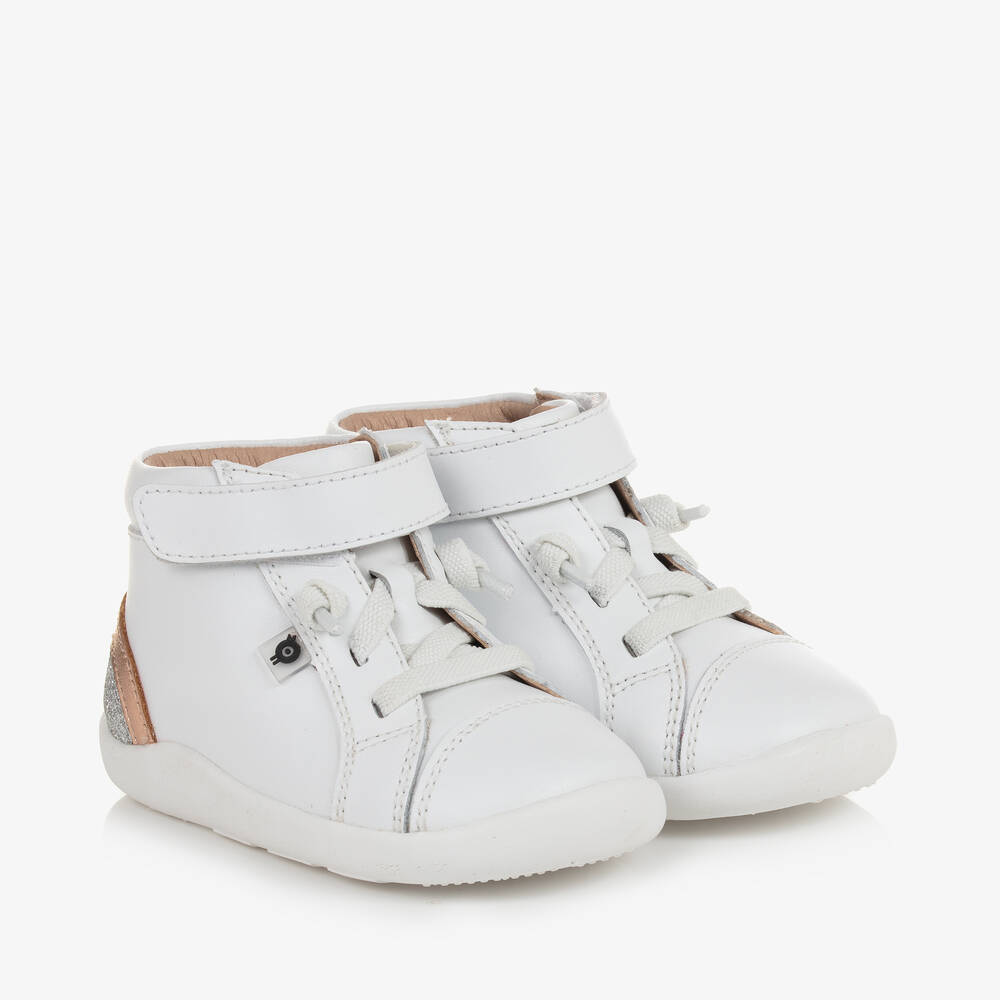 Old Soles - Girls White Leather Velcro Trainers | Childrensalon