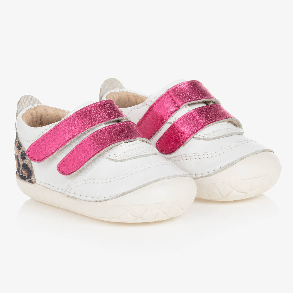 Old Soles - Girls White & Pink First Walker Trainers | Childrensalon