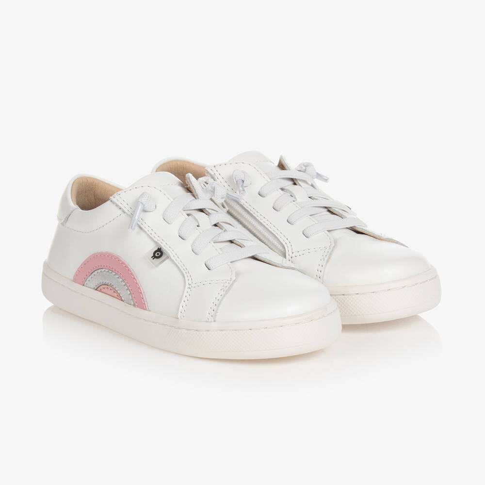 Old Soles - Girls White & Pink Leather Trainers | Childrensalon