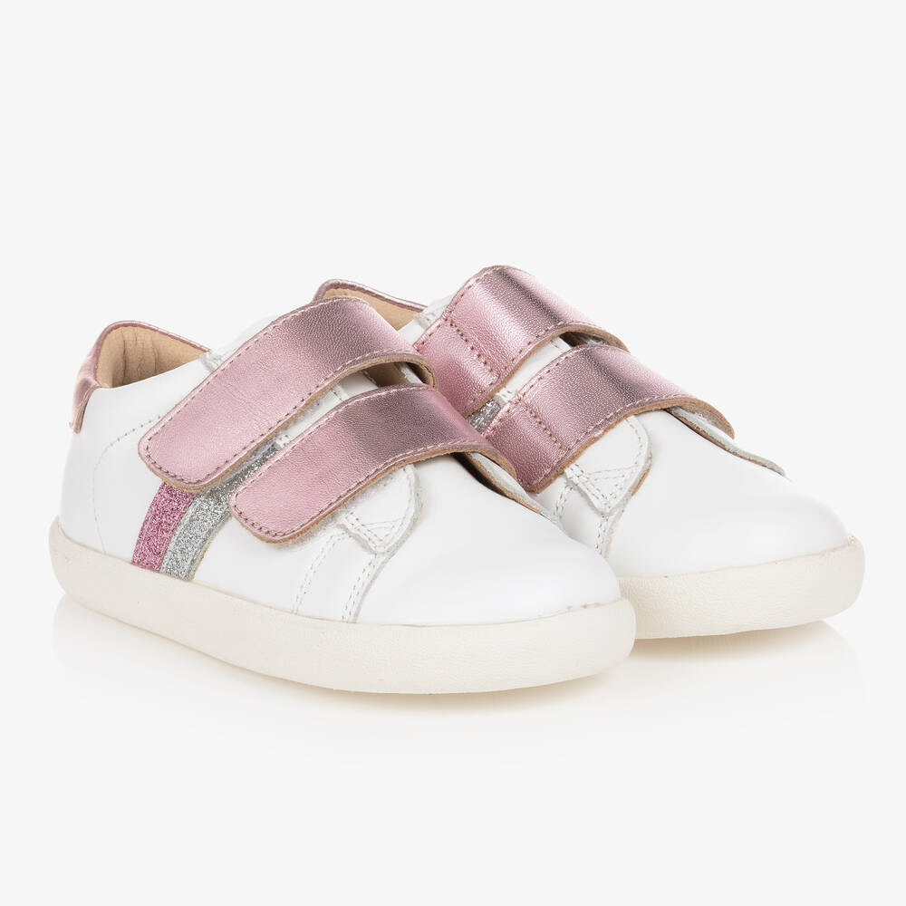 Old Soles - Girls White & Pink Leather Trainers | Childrensalon