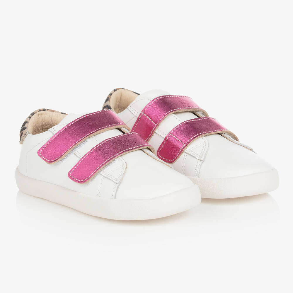 Old Soles - Girls White & Pink Leather Trainers | Childrensalon