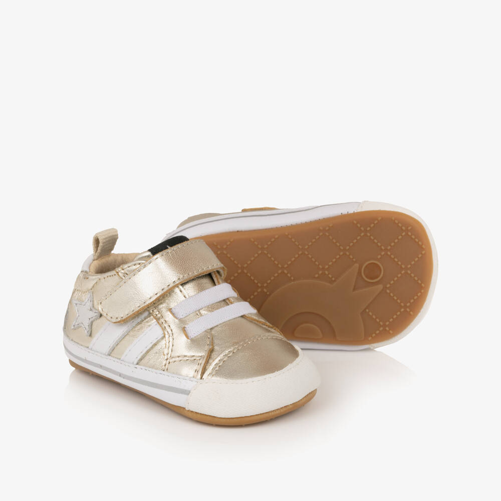 Old Soles-Gold Leather Pre-Walker Trainers | Childrensalon Outlet