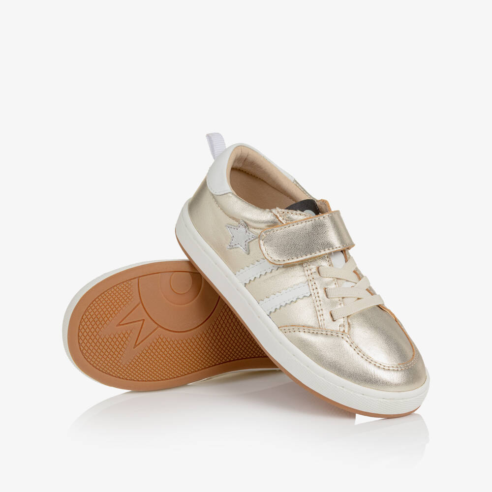 Old Soles-Gold Leather Trainers with Stars & Stripes | Childrensalon Outlet