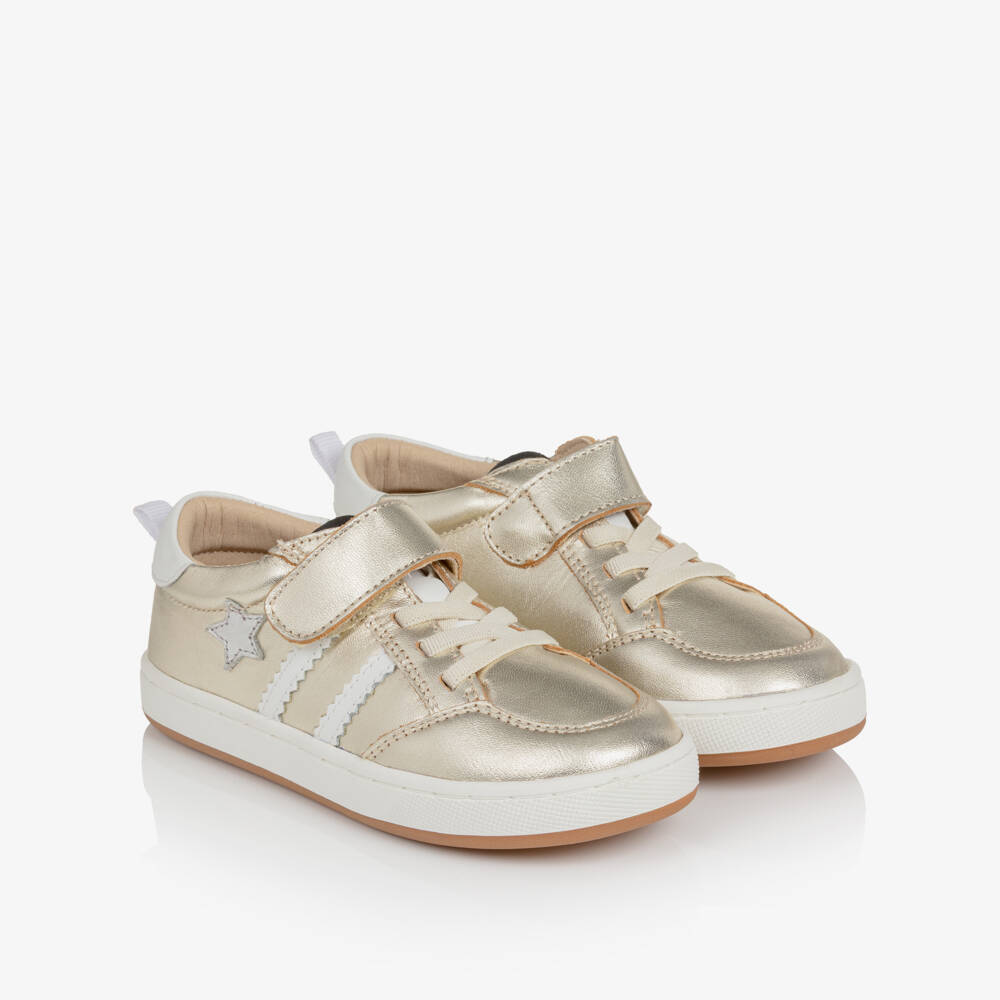 Old Soles-Gold Leather Trainers with Stars & Stripes | Childrensalon Outlet